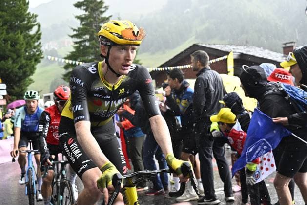 American Matteo Jorgenson of Team Visma-Lease a Bike pictured in action during stage 19 of the 2025 Tour de France cycling race, from Albertville to La Plagne (130km), on Friday 25 July 2025 in France. The 112th edition of the Tour de France starts on Saturday 5 July in Lille, France, and will finish in Paris, France on the 27th of July. JASPERxJACOBS  x130004527x