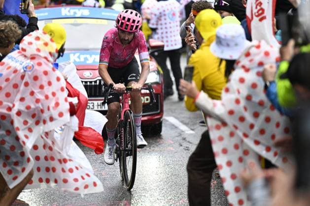 Irish Ben Healy of EF Education-EasyPost pictured in action during stage 19 of the 2025 Tour de France cycling race, from Albertville to La Plagne (130km), on Friday 25 July 2025 in France. The 112th edition of the Tour de France starts on Saturday 5 July in Lille, France, and will finish in Paris, France on the 27th of July. JASPERxJACOBS  x130005475x