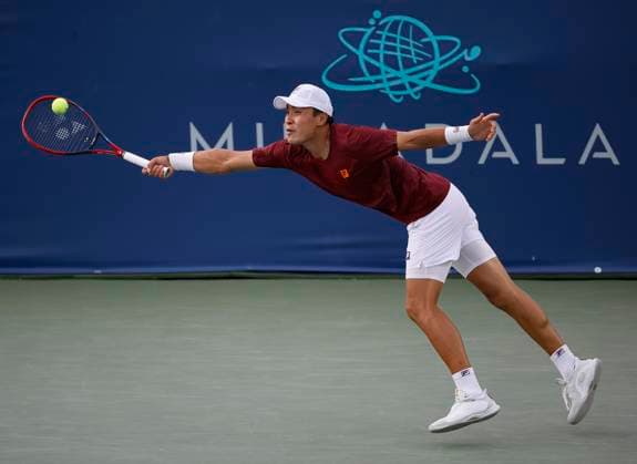 July 25, 2025: Brandon Nakashima hits a shot in his match against Alex De Minaur during the 2025 Mubadala Citi DC Open tennis tournament being played at Rock Creek Park Tennis Center in Washington, D.C. CSM District Of Columbia United States of America - ZUMAc04_ 20250725_zma_c04_232 Copyright: xJustinxCooperx