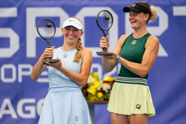 Czech tennis players Laura Samson (left) and Lucie Havlickova lost the match against Nadiia Kichenok of Ukraine and Makoto Ninomiya of Japan at the WTA, Tennis Damen Livesport Prague Open 2025 women s doubles final on the courts of TK Sparta Prague, in Prague, Czech Republic, on July 26, 2025. (CTKxPhoto OndrejxDeml) CTKPhotoP2025072603061  CTKPhotoP2025072603061