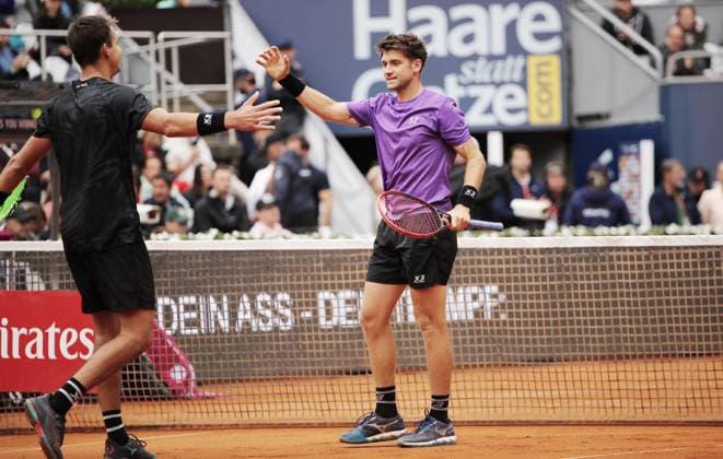 TENNIS - ATP, Tennis Herren Generali Open 2025 KITZBUEHEL,AUSTRIA,26.JUL.25 - TENNIS - ATP World Tour, Generali Open. Image shows the rejoicing of Petr Nouza (CZE) and Patrik Rikl (CZE).  GEPAxpictures xMatthiasxHauer