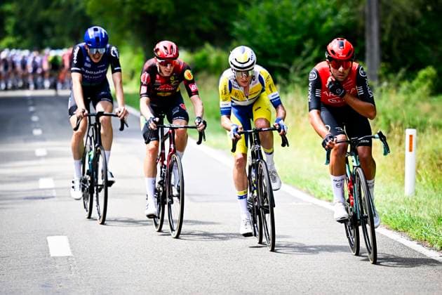 Tour de Wallonie 2025 Stage 1 NASSOGNE, BELGIUM - JULY 26 : Illustration picture of the escape pack during stage 1 of the 30th edition of Tour de Wallonie an UCI ProSeries 2.Pro cycling road race stage for Men Elite of 182 km with start in Nassogne and finish in Nassogne on July 26, 2025 in Nassogne, Belgium, 26 07 2025 ( Motordriver Pieter Van Herzele - Nassogne Belgium  Copyright: xTomasxSiskx