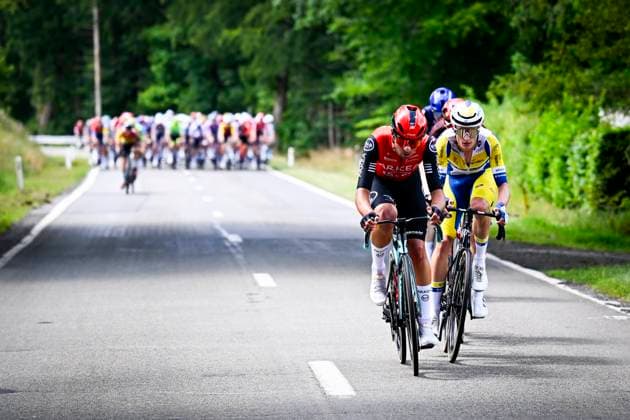 Tour de Wallonie 2025 Stage 1 NASSOGNE, BELGIUM - JULY 26 : Rider of Arkea - B&B Hotels in the escape pack during stage 1 of the 30th edition of Tour de Wallonie an UCI ProSeries 2.Pro cycling road race stage for Men Elite of 182 km with start in Nassogne and finish in Nassogne on July 26, 2025 in Nassogne, Belgium, 26 07 2025 ( Motordriver Pieter Van Herzele - Nassogne Belgium  Copyright: xTomasxSiskx