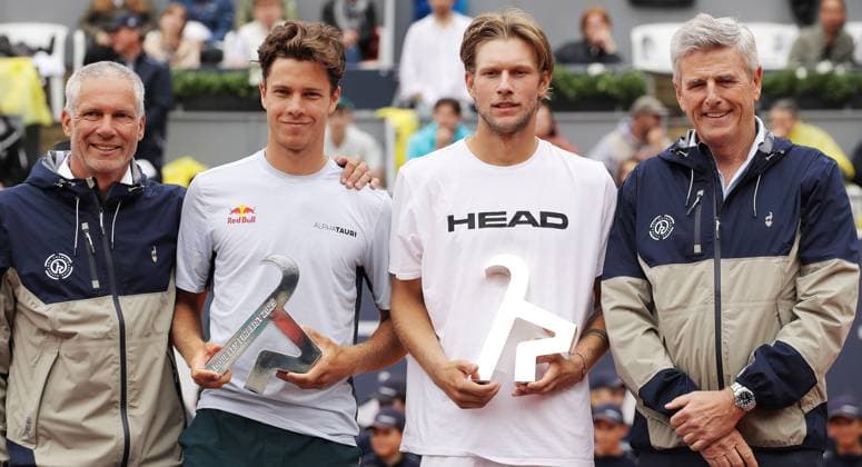 TENNIS - ATP, Tennis Herren Generali Open 2025 KITZBUEHEL,AUSTRIA,26.JUL.25 - TENNIS - ATP World Tour, Generali Open. Image shows Markus Bodner, Joel Schwaerzler (AUT), Neil Oberleitner (AUT) and Herbert Guenther.  GEPAxpictures xMatthiasxHauer