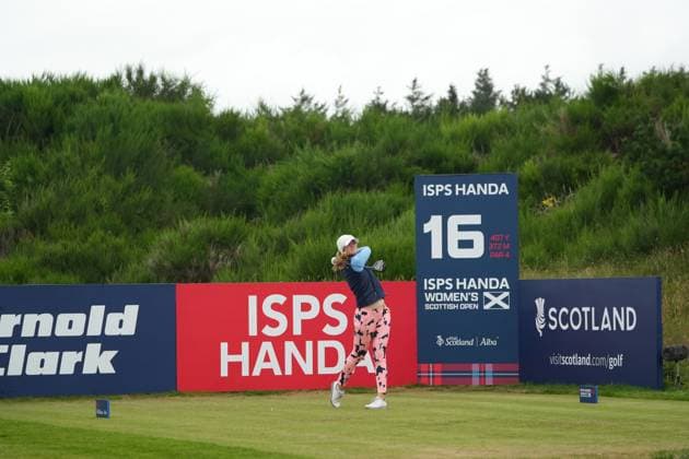 26th July 2025; Dundonald Links, Irvine, Scotland ISPS HANDA Womens Scottish Open Golf Round 3; Dorthea Forbrigd plays her tee shot on the 16th hole at Dundonald Links  AlecxBrown