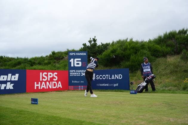 26th July 2025; Dundonald Links, Irvine, Scotland ISPS HANDA Womens Scottish Open Golf Round 3; Diksha Dagar plays her tee shot on the 16th hole at Dundonald Links  AlecxBrown