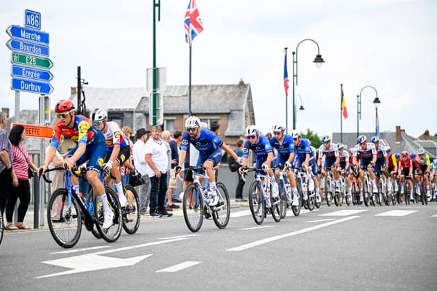 Tour de Wallonie 2025 Stage 1 NASSOGNE, BELGIUM - JULY 26 : Riders of Team Groupama - FDJ in action during stage 1 of the 30th edition of Tour de Wallonie an UCI ProSeries 2.Pro cycling road race stage for Men Elite of 182 km with start in Nassogne and finish in Nassogne on July 26, 2025 in Nassogne, Belgium, 26 07 2025 ( Motordriver Pieter Van Herzele - Nassogne Belgium  Copyright: xTomasxSiskx