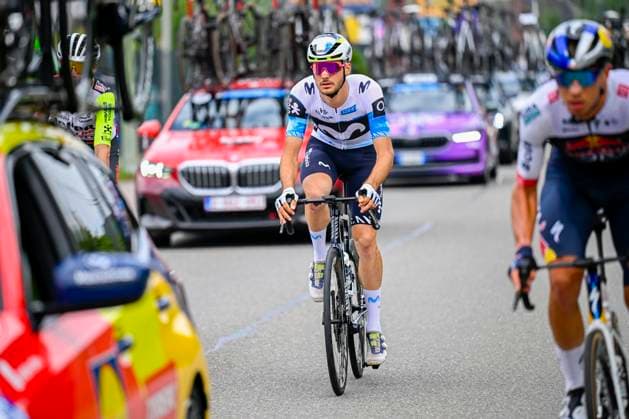 Tour de Wallonie 2025 Stage 1 NASSOGNE, BELGIUM - JULY 26 : Rider of Movistar Team in action during stage 1 of the 30th edition of Tour de Wallonie an UCI ProSeries 2.Pro cycling road race stage for Men Elite of 182 km with start in Nassogne and finish in Nassogne on July 26, 2025 in Nassogne, Belgium, 26 07 2025 ( Motordriver Pieter Van Herzele - Nassogne Belgium  Copyright: xTomasxSiskx