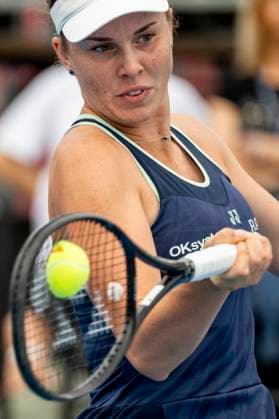 Czech tennis player Linda Noskova playes against Czech Marie Bouzkova at the WTA, Tennis Damen Livesport Prague Open 2025 women s singles final on the courts of TK Sparta Prague, in Prague, Czech Republic, on July 26, 2025. (CTKxPhoto OndrejxDeml) CTKPhotoP2025072603616  CTKPhotoP2025072603616