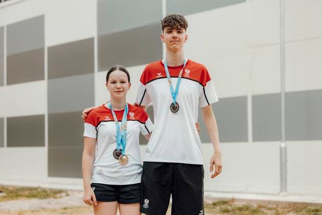 Sport Bilder des Tages OLYMPICS - EYOF Skopje 2025 SKOPJE,NORTH MACEDONIA,26.JUL.25 - OLYMPICS - EYOF, European Youth Olympic Festival Skopje 2025, Table tennis, Tischtennis Image shows Tobias Tischberger and Nina Skerbinz (AUT).  GEPAxpictures xPatrickxSteiner