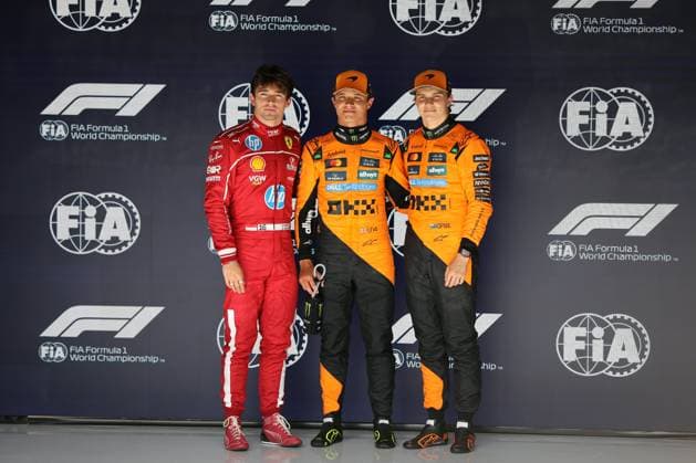 Sport Bilder des Tages Stavelot, Belgien 24.- 27. Juli 2025: FIA - Formel 1 - WM - Großer Preis Belgien - Circuit de Spa-Francorchamps - 2025 - Qualifying Samstag Im Bild: Top drei Qualifying Spa-Francorchamps: 1. Lando Norris (GBR) 2. Oscar Piastri (AUS) 3. Charles Leclerc (MCO) Circuit de Spa-Francorchamps Copyright: xFotostandx xHorstxBernhardtx