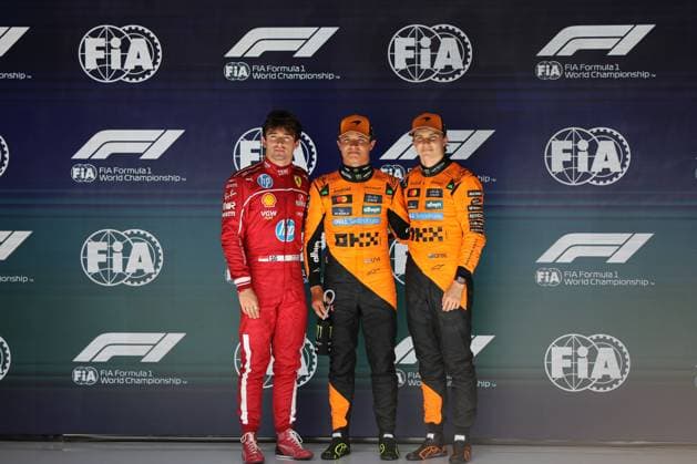 Stavelot, Belgien 24.- 27. Juli 2025: FIA - Formel 1 - WM - Großer Preis Belgien - Circuit de Spa-Francorchamps - 2025 - Qualifying Samstag Im Bild: Top drei Qualifying Spa-Francorchamps: 1. Lando Norris (GBR) 2. Oscar Piastri (AUS) 3. Charles Leclerc (MCO) Circuit de Spa-Francorchamps Copyright: xFotostandx xHorstxBernhardtx