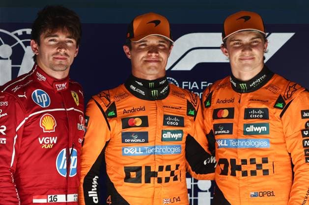 F1 Belgian Grand Prix 2025 Sprint And Qualifying Charles Leclerc of Ferrari, Lando Norris and Oscar Piastri of McLaren after qualifying ahead of the Formula 1 Belgian Grand Prix at Spa-Francorchamps in Spa, Belgium on July 26, 2025. Spa Belgium  Copyright: xJakubxPorzyckix originalFilename:porzycki-f1belgia250726_npmBm.jpg