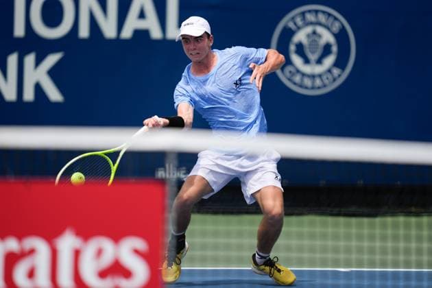 ATP, Tennis Herren Masters 1000 National Bank Open Toronto Presented by Rogers 2025 - Day 1 Dalibor Svrcina of Czechia plays a forehand against Yosuke Watanuki of Japan during the Men s Singles first round match on day 1 of the ATP Masters 1000 National Bank Open at Sobeys Stadium. on July 26, 2025 in Toronto, Canada. (Photo by Leonardo Ramirez Eyepix Group) Copyright: xLeonardoxRamirez xEyepixxGroupx LR-26072025-3745