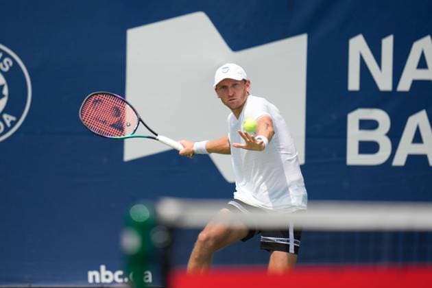 ATP, Tennis Herren Masters 1000 National Bank Open Toronto Presented by Rogers 2025 - Day 1 Mitchell Krueger of the United States plays a forehand against Emilio Nava of the United States during the Men s Singles first round match on day 1 of the ATP Masters 1000 National Bank Open at Sobeys Stadium. on July 26, 2025 in Toronto, Canada. (Photo by Leonardo Ramirez Eyepix Group) Copyright: xLeonardoxRamirez xEyepixxGroupx LR-26072025-3980
