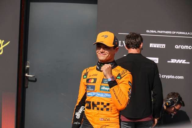 F1 Grand Prix Of Belgium - Qualifying Lando Norris of Great Britain driver of McLaren F1 team celebrates with a hand gesture his pole position after the qualifying session ahead of the Formula 1 Belgian Grand Prix at Spa-Francorchamps circuit in Spa, Belgium on July 26, 2025. Spa Belgium  Copyright: xNicolasxEconomoux originalFilename:economou-notitle250726_npaTh.jpg