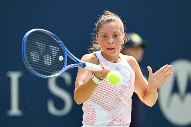 MONTREAL, QC - JULY 26: Antonia Ruzic (CRO) returns the ball during a qualifying round match at WTA, Tennis Damen National Bank Open on July 26, 2025 at IGA Stadium in Montreal, QC (Photo by David Kirouac Icon Sportswire) TENNIS: JUL 26 National Bank Open EDITORIAL USE ONLY Icon250726068
