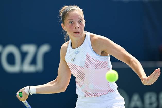 MONTREAL, QC - JULY 26: Antonia Ruzic (CRO) returns the ball during a qualifying round match at WTA, Tennis Damen National Bank Open on July 26, 2025 at IGA Stadium in Montreal, QC (Photo by David Kirouac Icon Sportswire) TENNIS: JUL 26 National Bank Open EDITORIAL USE ONLY Icon250726069