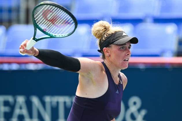 MONTREAL, QC - JULY 26: Leolia Jeanjean (FRA) tracks her return during a qualifying round match at WTA, Tennis Damen National Bank Open on July 26, 2025 at IGA Stadium in Montreal, QC (Photo by David Kirouac Icon Sportswire) TENNIS: JUL 26 National Bank Open EDITORIAL USE ONLY Icon250726058