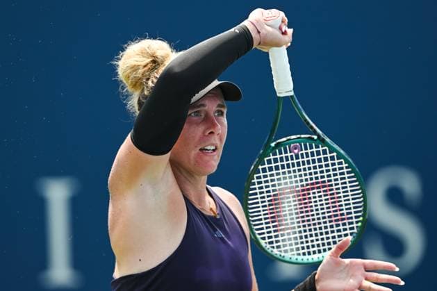 MONTREAL, QC - JULY 26: Leolia Jeanjean (FRA) tracks her return during a qualifying round match at WTA, Tennis Damen National Bank Open on July 26, 2025 at IGA Stadium in Montreal, QC (Photo by David Kirouac Icon Sportswire) TENNIS: JUL 26 National Bank Open EDITORIAL USE ONLY Icon250726064