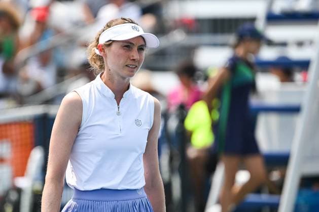MONTREAL, QC - JULY 26: Look on Cristina Bucsa (ESP) during a qualifying round match at WTA, Tennis Damen National Bank Open on July 26, 2025 at IGA Stadium in Montreal, QC (Photo by David Kirouac Icon Sportswire) TENNIS: JUL 26 National Bank Open EDITORIAL USE ONLY Icon250726033