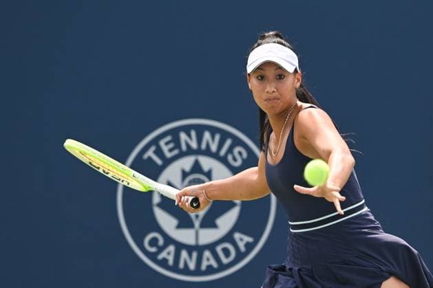 MONTREAL, QC - JULY 26: Priscilla Hon (AUS) retruns the ball during a qualifying round match at WTA, Tennis Damen National Bank Open on July 26, 2025 at IGA Stadium in Montreal, QC (Photo by David Kirouac Icon Sportswire) TENNIS: JUL 26 National Bank Open EDITORIAL USE ONLY Icon250726036