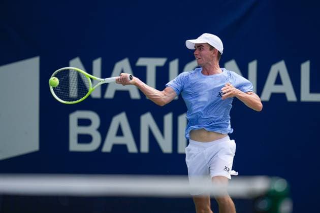 ATP, Tennis Herren Masters 1000 National Bank Open Toronto Presented by Rogers 2025 - Day 1 Dalibor Svrcina of Czechia plays a forehand against Yosuke Watanuki of Japan during the Men s Singles first round match on day 1 of the ATP Masters 1000 National Bank Open at Sobeys Stadium. on July 26, 2025 in Toronto, Canada. Toronto Ontario Canada Copyright: xLeonardoxRamirezx