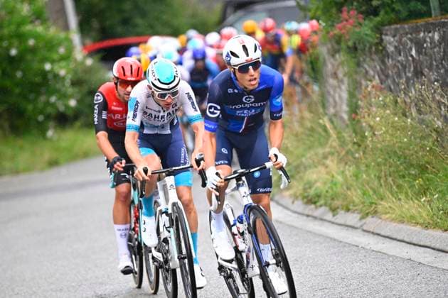 Tour de Wallonie 2025 Stage 2 SAMBREVILLE, BELGIUM - JULY 27 : Ermakov Roman of Bahrain - Victorious during stage 2 of the 30th edition of Tour de Wallonie an UCI ProSeries 2.Pro cycling road race stage for Men Elite of 153.7 km with start in Huy and finish in Sambreville on July 27, 2025 in Sambreville, Belgium, 27 07 2025 ( Motordriver Pieter Van Herzele - Sambreville Belgium  Copyright: xTomasxSiskx