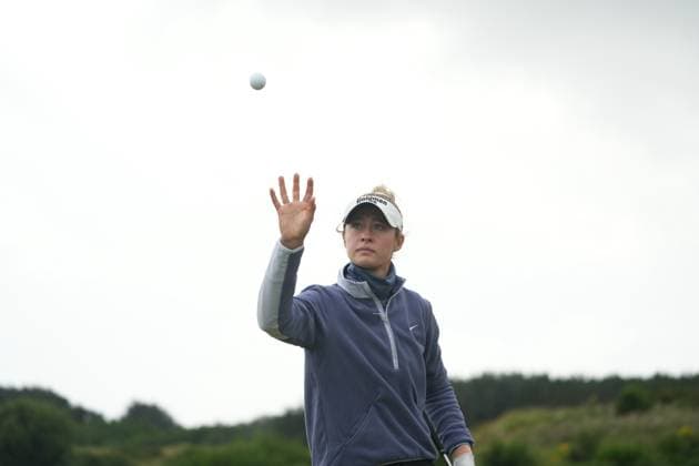 27th July 2025; Dundonald Links, Irvine, Scotland ISPS HANDA Womens Scottish Open Golf Final Round; Nelly Korda catches a golf ball at the driving range before her final round  AlecxBrown