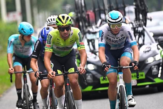 Tour de Wallonie 2025 Stage 2 SAMBREVILLE, BELGIUM - JULY 27 : Desal Ceriel of Wagner Bazin WB, Borgo Alessandro of Bahrain - Victorious during stage 2 of the 30th edition of Tour de Wallonie an UCI ProSeries 2.Pro cycling road race stage for Men Elite of 153.7 km with start in Huy and finish in Sambreville on July 27, 2025 in Sambreville, Belgium, 27 07 2025 ( Motordriver Pieter Van Herzele - Sambreville Belgium  Copyright: xTomasxSiskx