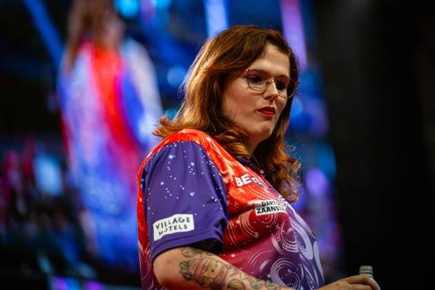 27th July 2025; Winter Gardens, Blackpool, England; 2025 Betfred Womens World Matchplay Darts; Noa-Lynn van Leuven celebrates winning her quarter final match against Lorraine Winstanley  GodfreyxPitt Content restricted for UK based newspaper