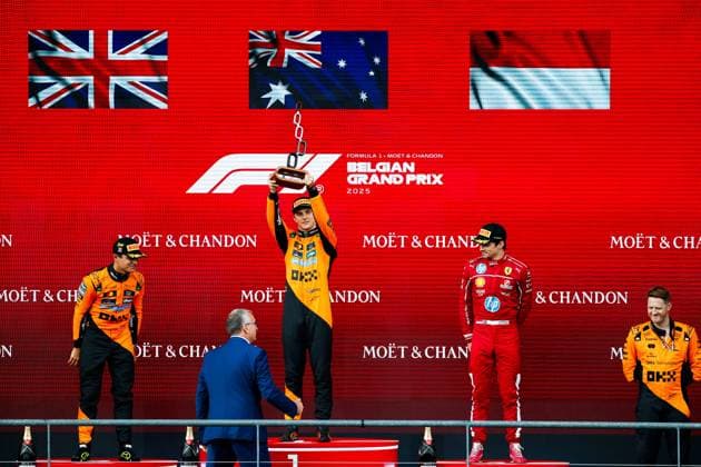 F1 - BELGIAN GRAND PRIX 2025 PIASTRI Oscar (aus), McLaren F1 Team MCL39, portrait NORRIS Lando (gbr), McLaren F1 Team MCL39, portrait LECLERC Charles (mco), Scuderia Ferrari SF-25, portrait during the 2025 Formula 1 Belgian Grand Prix, 13th round of the 2025 FIA Formula One World Championship, WM, Weltmeisterschaft from July 25 to 27, 2025 on the Circuit de Spa-Francorchamps, in Stavelot, Belgium -  Copyright: xJavierxJimenezx