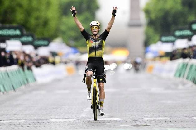 Belgian Wout van Aert of Team Visma-Lease a Bike wins stage 21 of the 2025 Tour de France cycling race, from Mantes-la-Ville to Paris (120km), on Sunday 27 July 2025 in France. The 112th edition of the Tour de France starts on Saturday 5 July in Lille, France, and will finish in Paris, France on the 27th of July. DIRKxWAEM  x130129413x