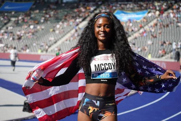 Sport Bilder des Tages Leichtathletik, Track & Field, Athletics, world athletics Meeting, ISTAF Berlin 2025 27.07.2025 Olympiastadion Berlin, 100 Frauen, maia Mccoy USA *** Athletics, Track Field, Athletics, world athletics meeting, ISTAF Berlin 2025 27 07 2025 Olympiastadion Berlin, 100 women, maia Mccoy USA