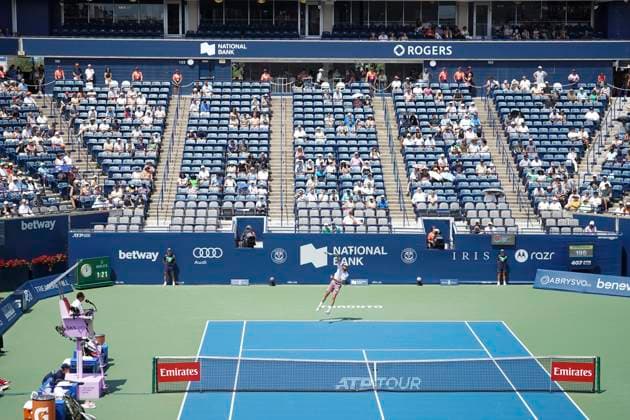 July 27, 2025, Toronto, Ontario, Canada: Reilly Opelka of the United States serves to Sebastian Ofner of Australia during the Men s Singles first round match on day 2 of the ATP, Tennis Herren Masters 1000 National Bank Open at Sobeys Stadium. on July 27, 2025 in Toronto, Canada. Toronto Canada - ZUMAe321 20250727_zsa_e321_020 Copyright: xLeonardoxRamirezx