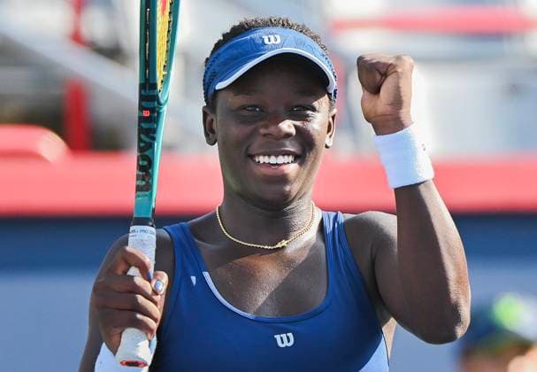 July 27, 2025, Montreal, Pq, Canada: Victoria Mboko, of Canada, reacts following her first round win over Kimberly Birrell, of Australia, at the National Bank Open tennis tournament in Montreal, Sunday, July 27, 2025. Victoria Mboko, Kimberly Birrell, - ZUMAc35_ 20250727_zaf_c35_033 Copyright: xGrahamxHughesx