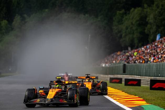 STAVELOT, BELGIUM: Lando Norris, racing for the McLaren F1 team during the 2025 Formula 1 Belgian Grand Prix at the Circuit de Spa-Francorchamps in Stavelot, Belgium