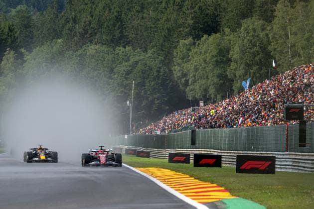 STAVELOT, BELGIUM: Charles Leclerc, racing for the Ferrari team during the 2025 Formula 1 Belgian Grand Prix at the Circuit de Spa-Francorchamps in Stavelot, Belgium