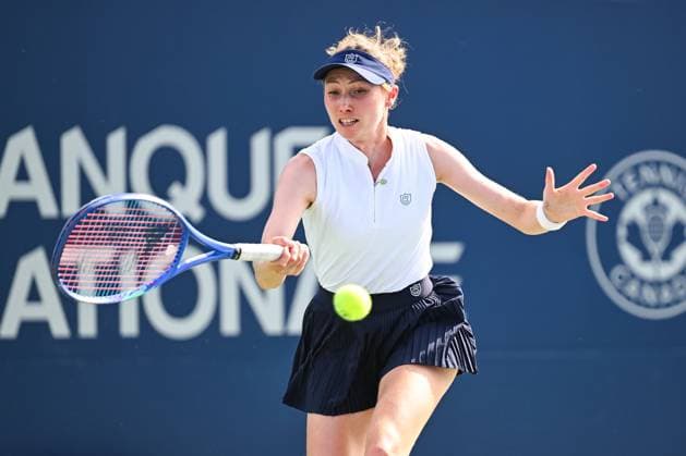MONTREAL, QC - JULY 27: Cristina Bucsa (ESP) returns the ball during a first round match at WTA, Tennis Damen National Bank Open on July 27, 2025 at IGA Stadium in Montreal, QC (Photo by David Kirouac Icon Sportswire) TENNIS: JUL 27 National Bank Open EDITORIAL USE ONLY Icon250727061