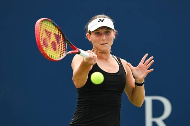MONTREAL, QC - JULY 27: Varvara Gracheva (FRA) returns the ball during a first round match at WTA, Tennis Damen National Bank Open on July 27, 2025 at IGA Stadium in Montreal, QC (Photo by David Kirouac Icon Sportswire) TENNIS: JUL 27 National Bank Open EDITORIAL USE ONLY Icon250727055