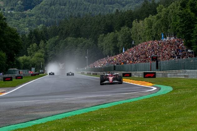 STAVELOT, BELGIUM: Charles Leclerc, racing for the Ferrari team during the 2025 Formula 1 Belgian Grand Prix at the Circuit de Spa-Francorchamps in Stavelot, Belgium