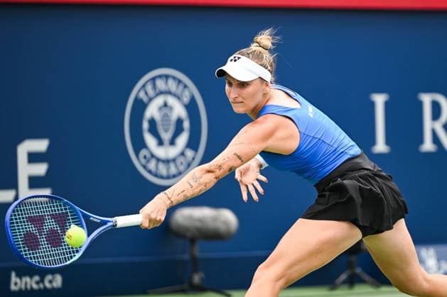 MONTREAL, QC - JULY 27: Marketa Vondrousova (CZE) returns the ball during a first round match at WTA, Tennis Damen National Bank Open on July 27, 2025 at IGA Stadium in Montreal, QC (Photo by David Kirouac Icon Sportswire) TENNIS: JUL 27 National Bank Open EDITORIAL USE ONLY Icon250727033