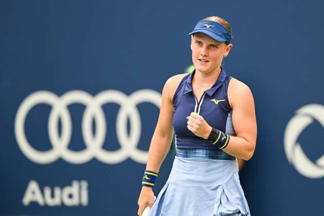 MONTREAL, QC - JULY 27: Suzan Lamens (NED) reacts after winning a point during a first round match at WTA, Tennis Damen National Bank Open on July 27, 2025 at IGA Stadium in Montreal, QC (Photo by David Kirouac Icon Sportswire) TENNIS: JUL 27 National Bank Open EDITORIAL USE ONLY Icon250727010