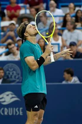 July 27, 2025: Alejandro Davidovich Fokina communicates to his team in the final match during the 2025 Mubadala Citi DC Open tennis tournament being played at Rock Creek Park Tennis Center in Washington, D.C. CSM District Of Columbia United States of America - ZUMAc04_ 20250727_zma_c04_297 Copyright: xJustinxCooperx