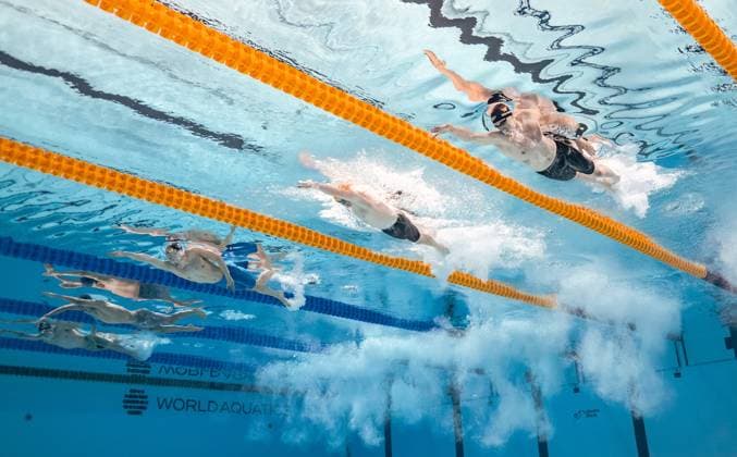 (250728) -- SINGAPORE, July 28, 2025 -- Lukas Maertens (1st R) of Germany competes during the men s 400m freestyle of swimming at the World Aquatics Championships in Singapore, July 27, 2025. ) (SP)SINGAPORE-WORLD AQUATICS CHAMPIONSHIPS-SWIMMING-MEN S 400M FREESTYLE XiaxYifang 