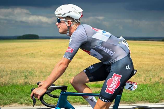 Tour de Wallonie 2025 Stage 3 ANTOING, BELGIUM - JULY 28 : Buratti Nicolo of Bahrain - Victorious in action during stage 3 of the 30th edition of Tour de Wallonie an UCI ProSeries 2.Pro cycling road race stage for Men Elite of 165.3 km with start in Estinnes and finish in Antoing on July 28, 2025 in Antoing, Belgium, 28 07 2025 ( Motordriver Pieter Van Herzele - Antoing Belgium  Copyright: xTomasxSiskx
