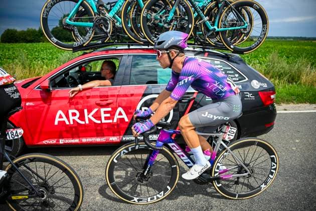 Tour de Wallonie 2025 Stage 3 ANTOING, BELGIUM - JULY 28 : De Pretto Davide of Team Jayco AlUla in action during stage 3 of the 30th edition of Tour de Wallonie an UCI ProSeries 2.Pro cycling road race stage for Men Elite of 165.3 km with start in Estinnes and finish in Antoing on July 28, 2025 in Antoing, Belgium, 28 07 2025 ( Motordriver Pieter Van Herzele - Antoing Belgium  Copyright: xTomasxSiskx