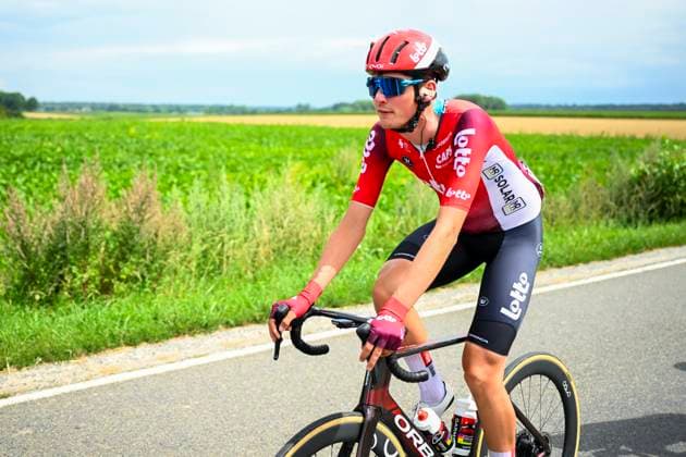 Tour de Wallonie 2025 Stage 3 ANTOING, BELGIUM - JULY 28 : Orins Robin of Lotto in action during stage 3 of the 30th edition of Tour de Wallonie an UCI ProSeries 2.Pro cycling road race stage for Men Elite of 165.3 km with start in Estinnes and finish in Antoing on July 28, 2025 in Antoing, Belgium, 28 07 2025 ( Motordriver Pieter Van Herzele - Antoing Belgium  Copyright: xTomasxSiskx