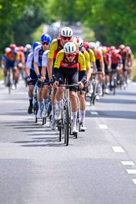 Tour de Wallonie 2025 Stage 3 ANTOING, BELGIUM - JULY 28 : Rider of Cofidis leading the peloton during stage 3 of the 30th edition of Tour de Wallonie an UCI ProSeries 2.Pro cycling road race stage for Men Elite of 165.3 km with start in Estinnes and finish in Antoing on July 28, 2025 in Antoing, Belgium, 28 07 2025 ( Motordriver Pieter Van Herzele - Antoing Belgium  Copyright: xTomasxSiskx