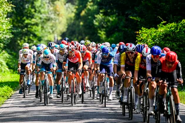 Tour de Wallonie 2025 Stage 3 ANTOING, BELGIUM - JULY 28 : Rider of Ineos Grenadiers , Israel - Premier Tech, Team Bahrain - Victorious in the peloton during stage 3 of the 30th edition of Tour de Wallonie an UCI ProSeries 2.Pro cycling road race stage for Men Elite of 165.3 km with start in Estinnes and finish in Antoing on July 28, 2025 in Antoing, Belgium, 28 07 2025 ( Motordriver Pieter Van Herzele - Antoing Belgium  Copyright: xTomasxSiskx